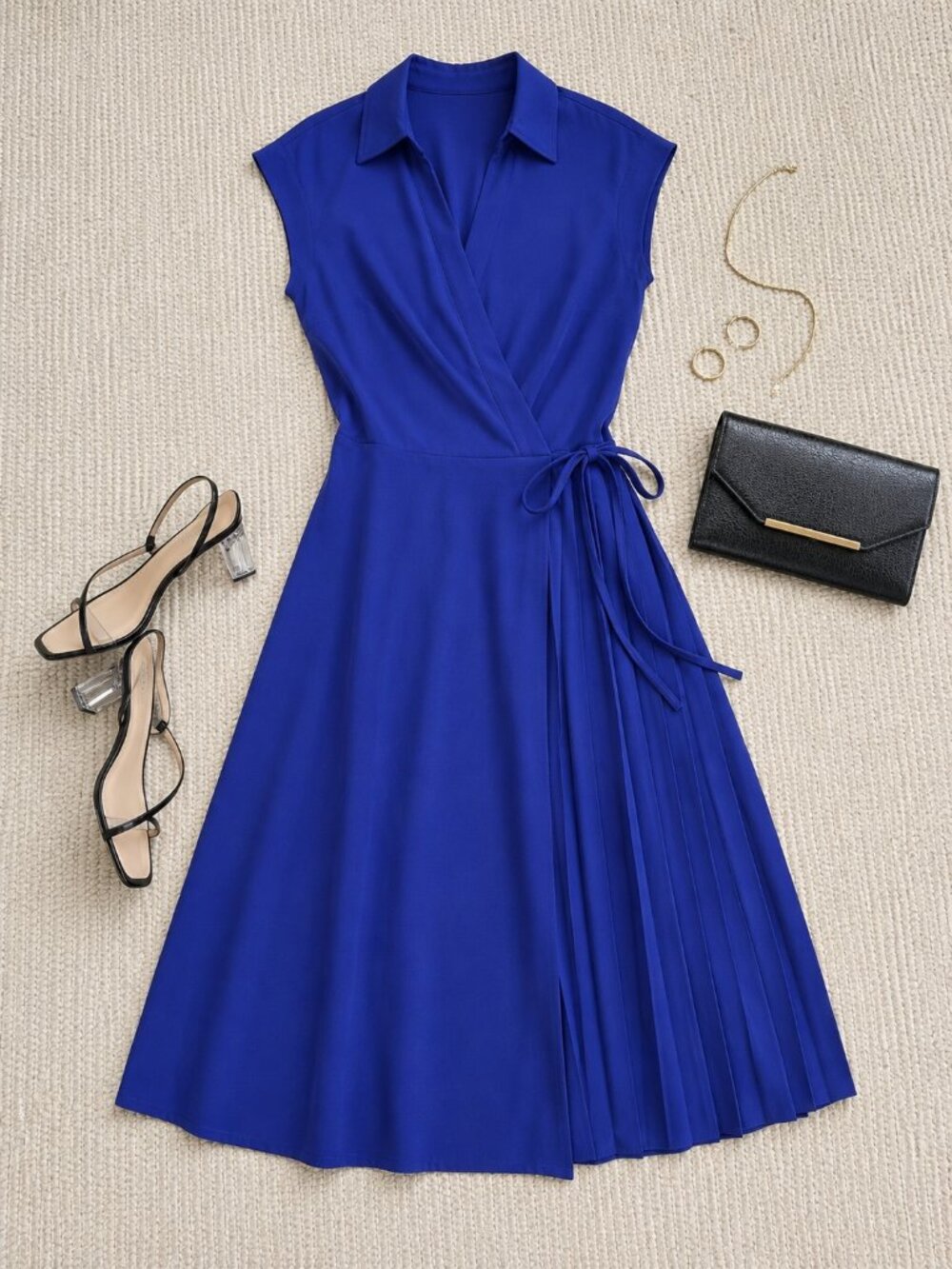 Calvin Klein Petite Ultramarine Surplice-Neck Gauze Midi Dress 8P NWT - Picture 2 of 7